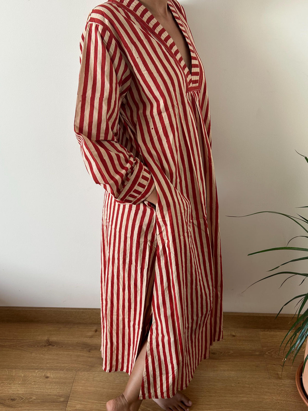 Red stripe  cotton kaftan,caftan, resort wear,loungewear,gifts for her,boho dress,a line dress,block print dress