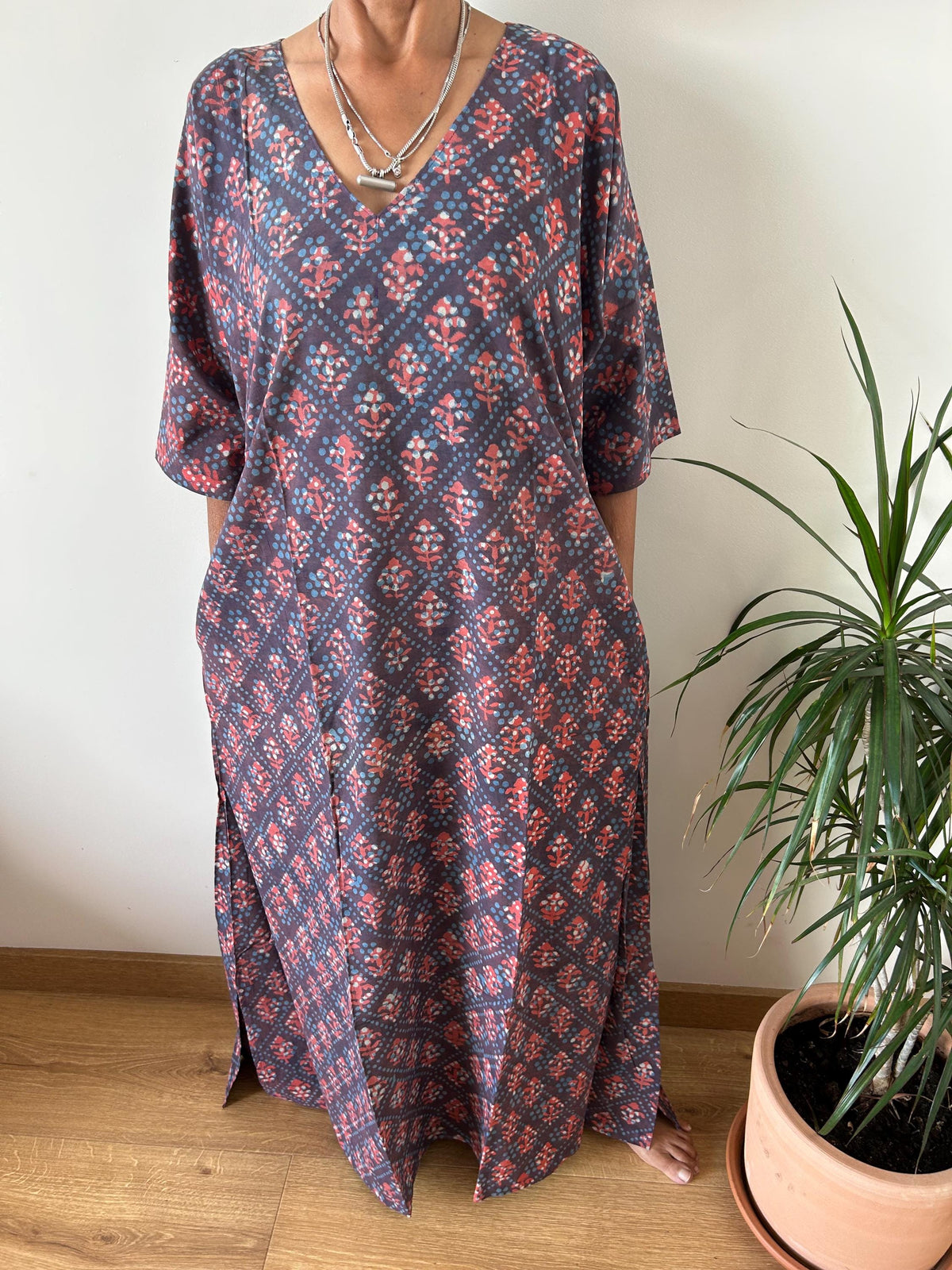 Indigo cotton kaftan,caftan, resort wear,loungewear,gifts for her,boho dress,a line dress,block print dress