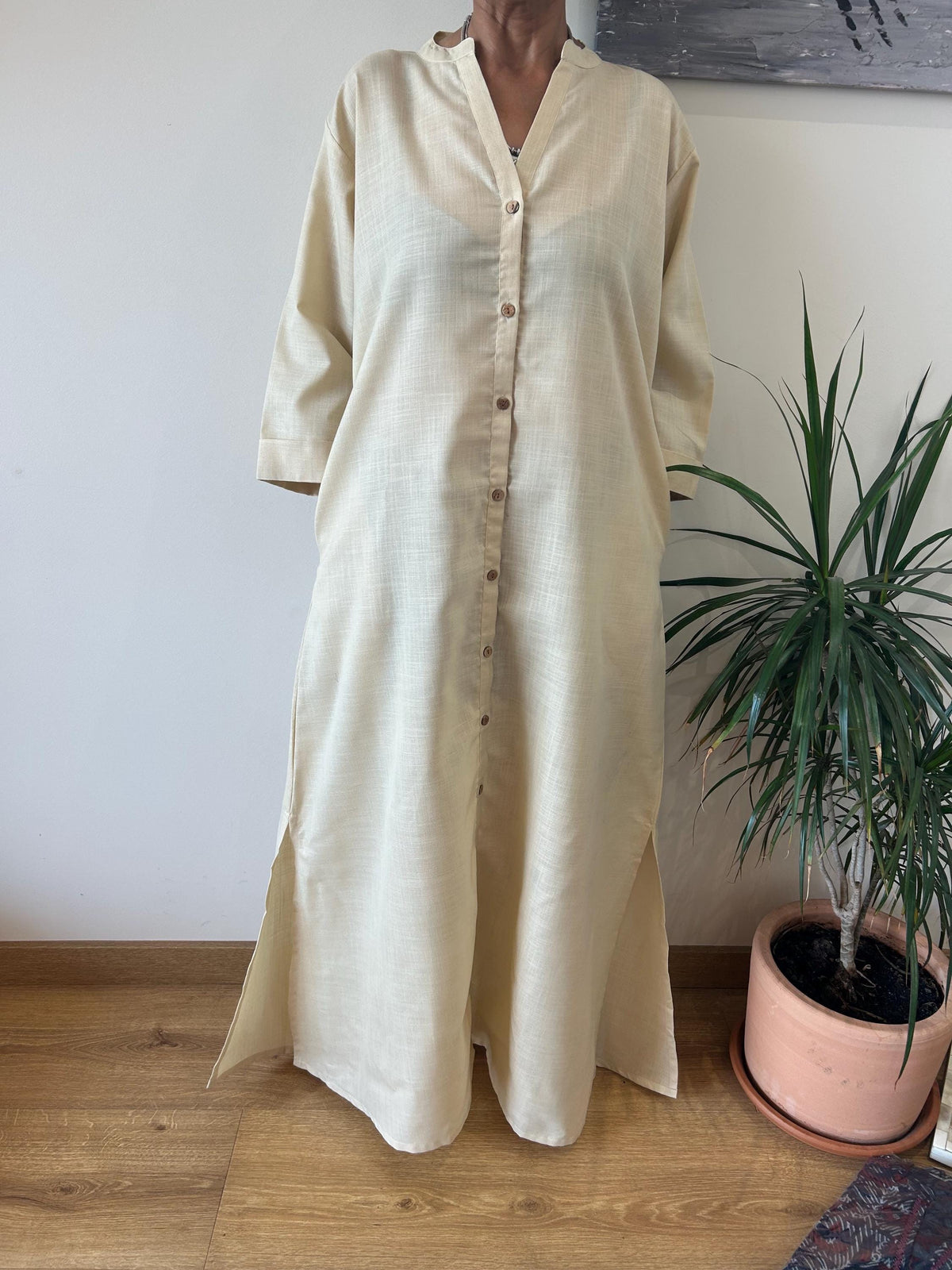 Semi sheer beige collar  kaftan,caftan, resort wear,loungewear,gifts for her,boho dress,a line dress,block print dress