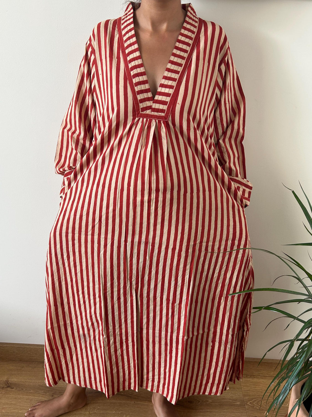 Red stripe  cotton kaftan,caftan, resort wear,loungewear,gifts for her,boho dress,a line dress,block print dress