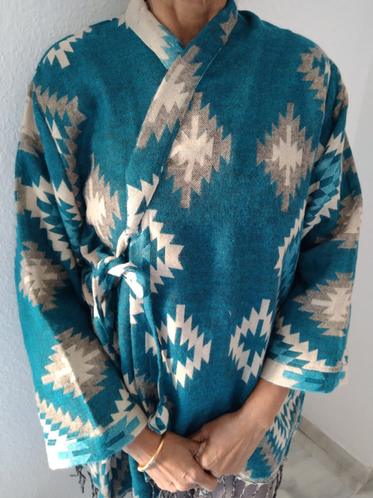 Unisex wool wrap tunic, loungewear,winter wrap tunic,gifts for her,gifts for him,boho tunic