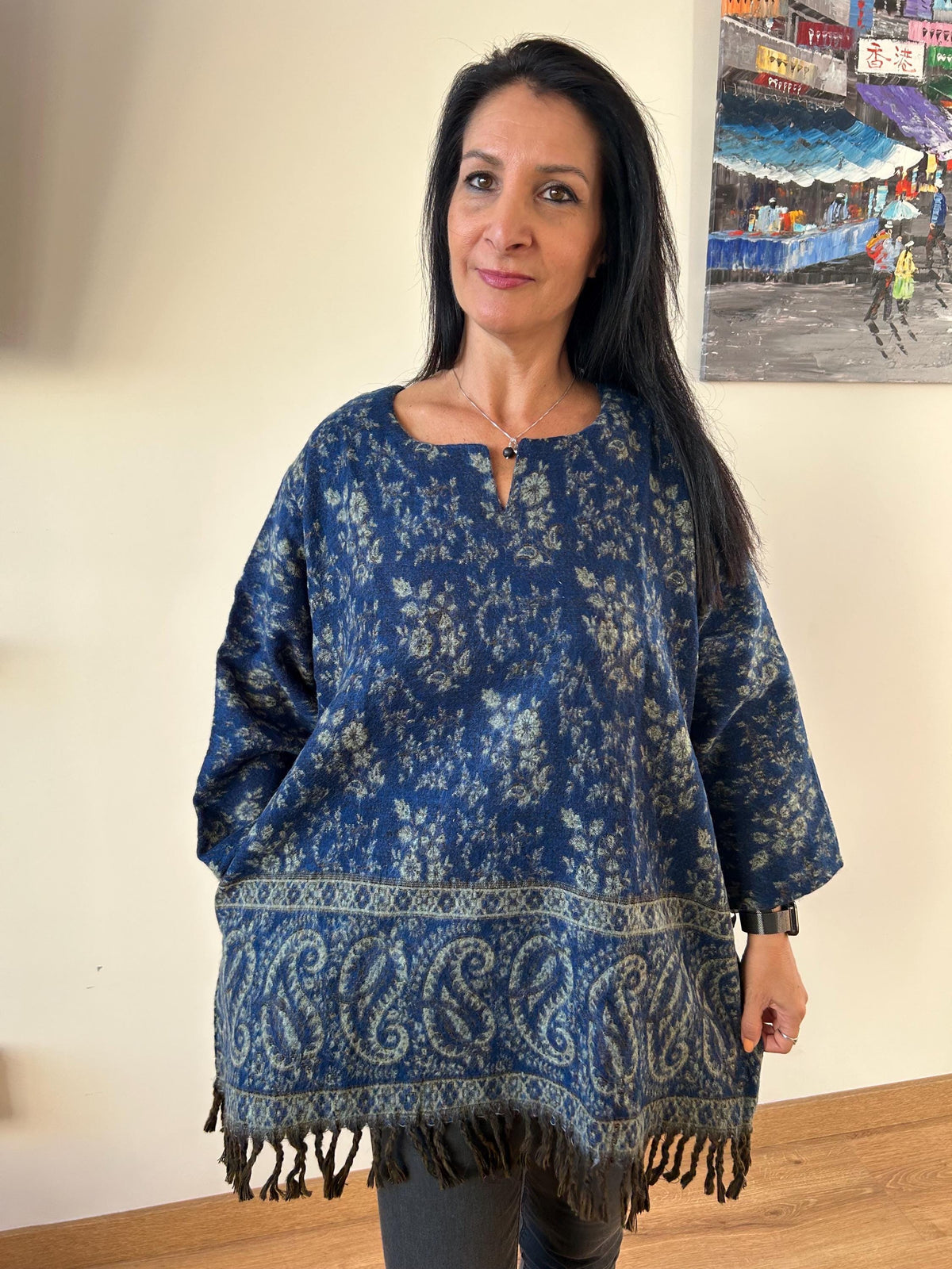 Floral Yak Wool Tunic: Boho Winter Loungewear (Fits XL)