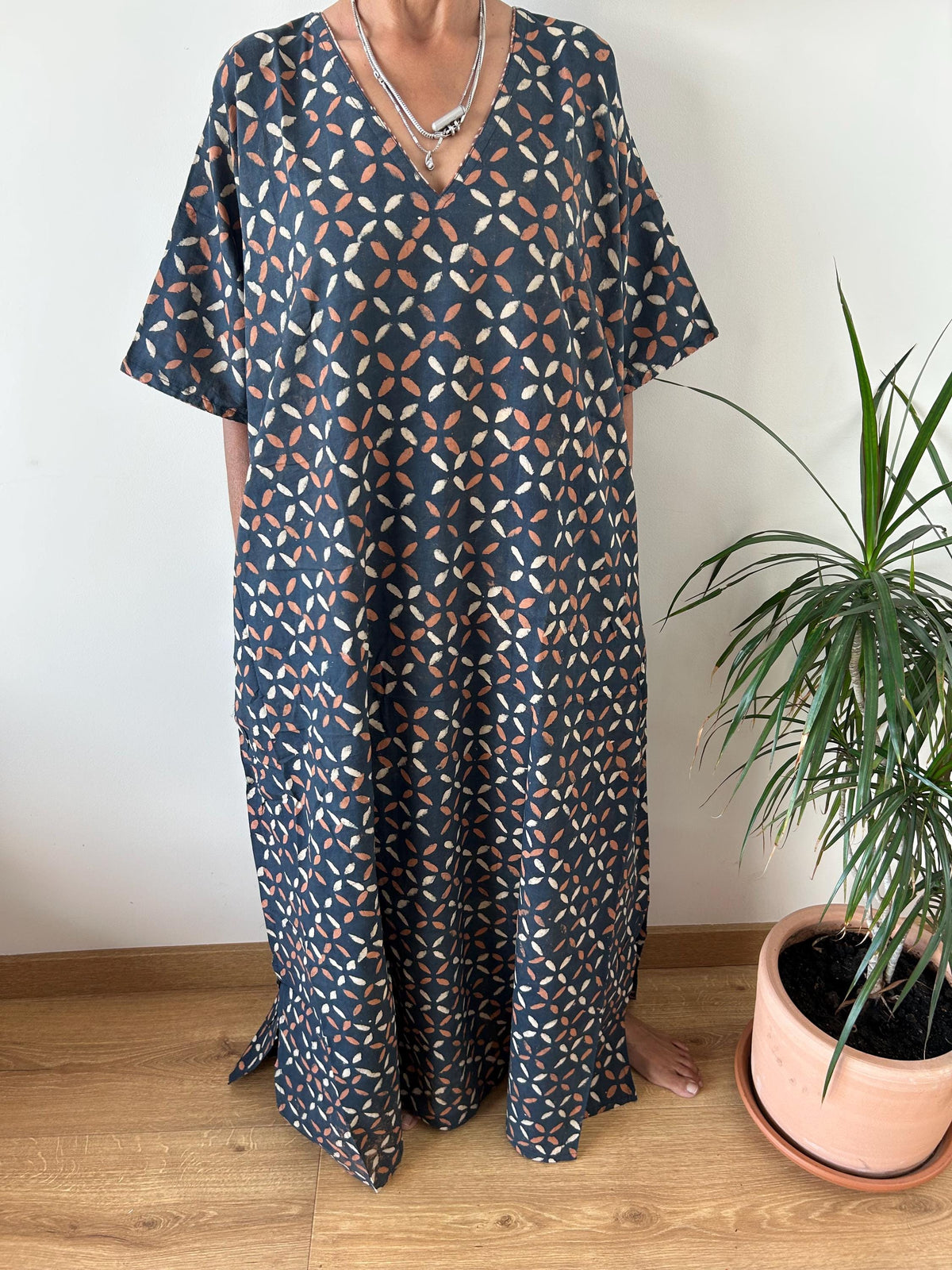Indigo cotton kaftan,caftan, resort wear,loungewear,gifts for her,boho dress,a line dress,block print dress