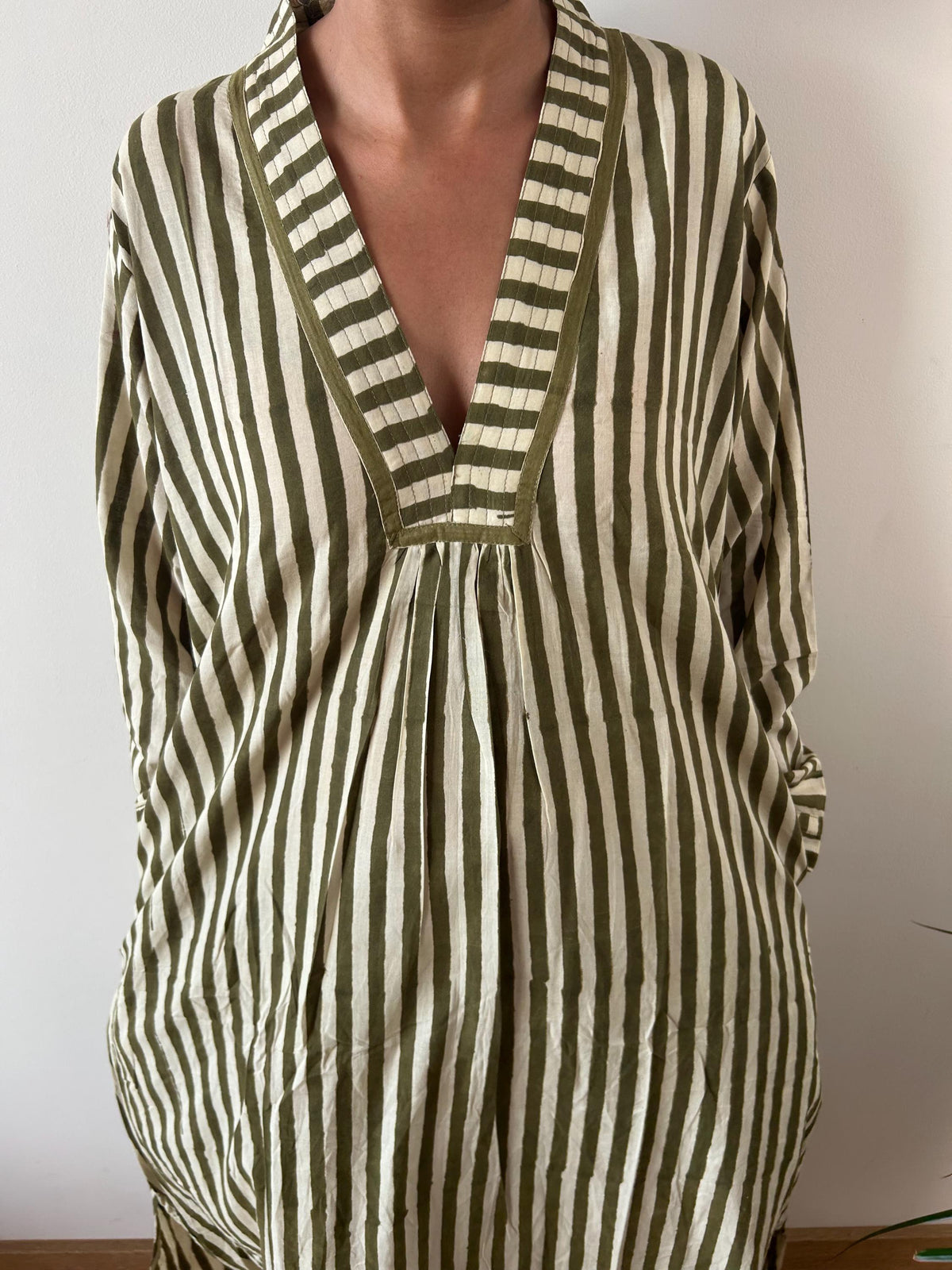 Green stripe  cotton kaftan,caftan, resort wear,loungewear,gifts for her,boho dress,a line dress,block print dress