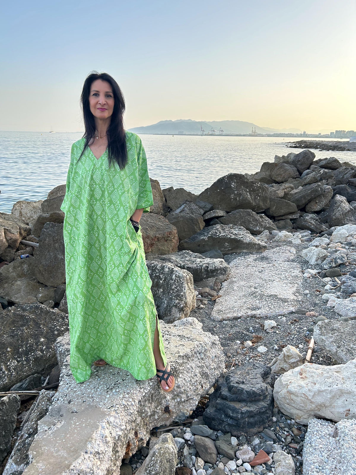 Green cotton kaftan,caftan, resort wear,loungewear,gifts for her,boho dress,a line dress,block print dress