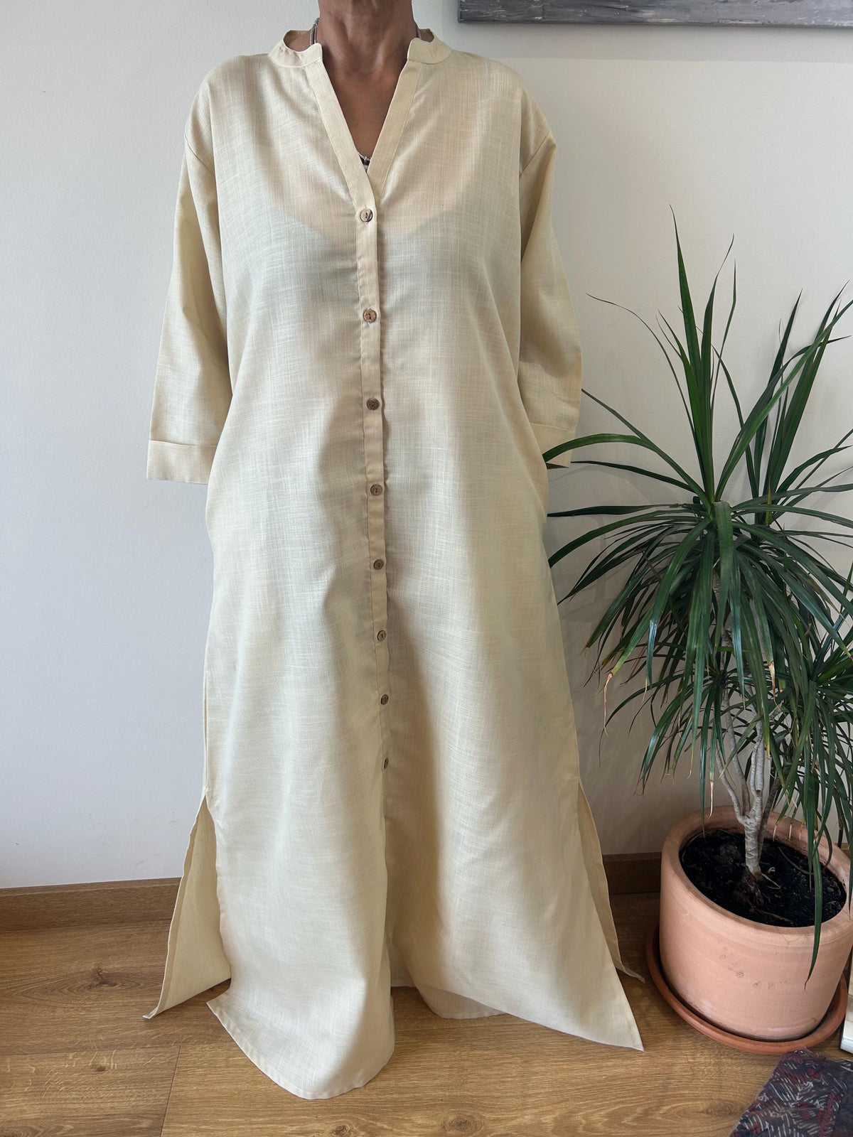 Semi sheer beige collar  kaftan,caftan, resort wear,loungewear,gifts for her,boho dress,a line dress,block print dress