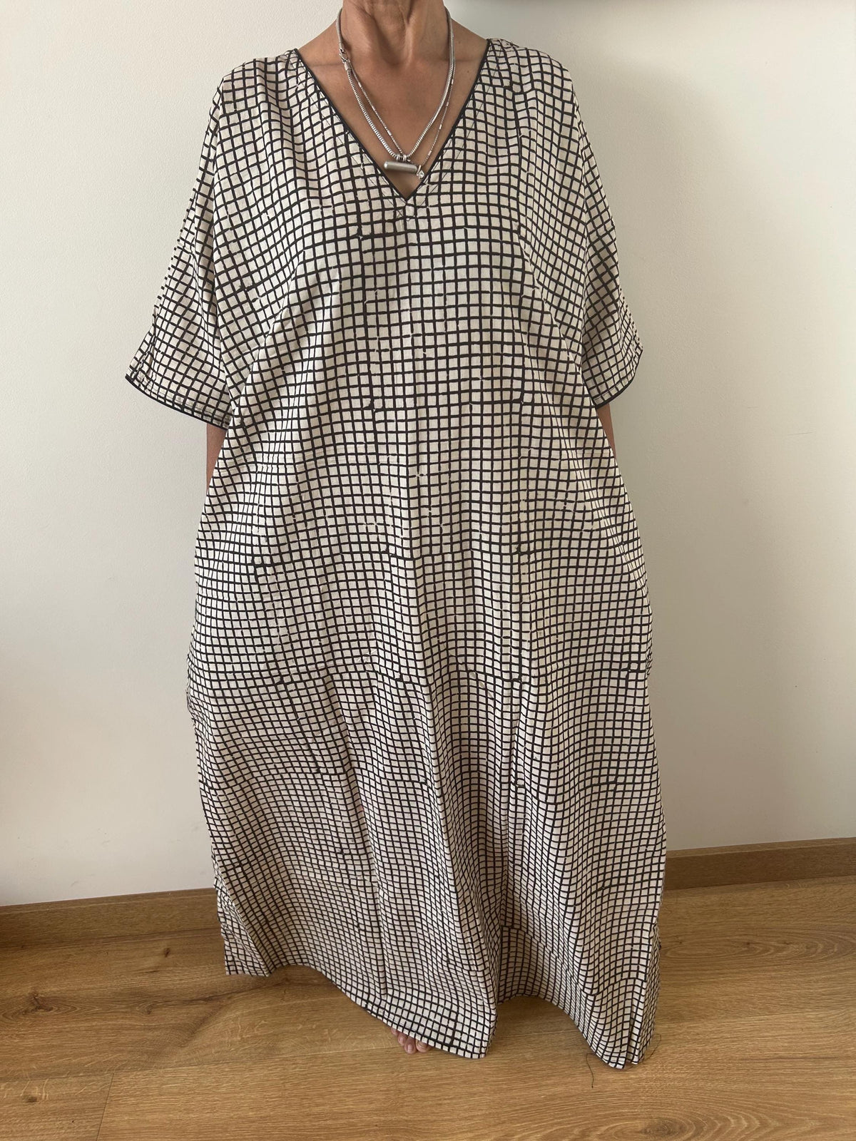 Indigo check cotton kaftan,caftan, resort wear,loungewear,gifts for her,boho dress,a line dress,block print dress