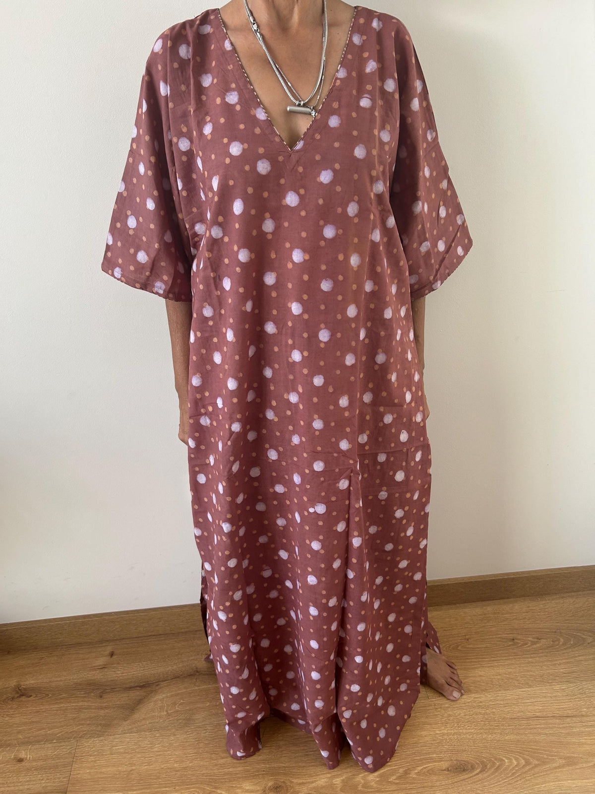 Polka  check cotton kaftan,caftan, resort wear,loungewear,gifts for her,boho dress,a line dress,block print dress