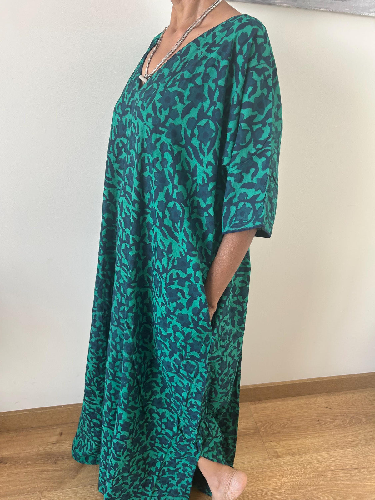 Green floral cotton kaftan,caftan, resort wear,loungewear,gifts for her,boho dress,a line dress,block print dress