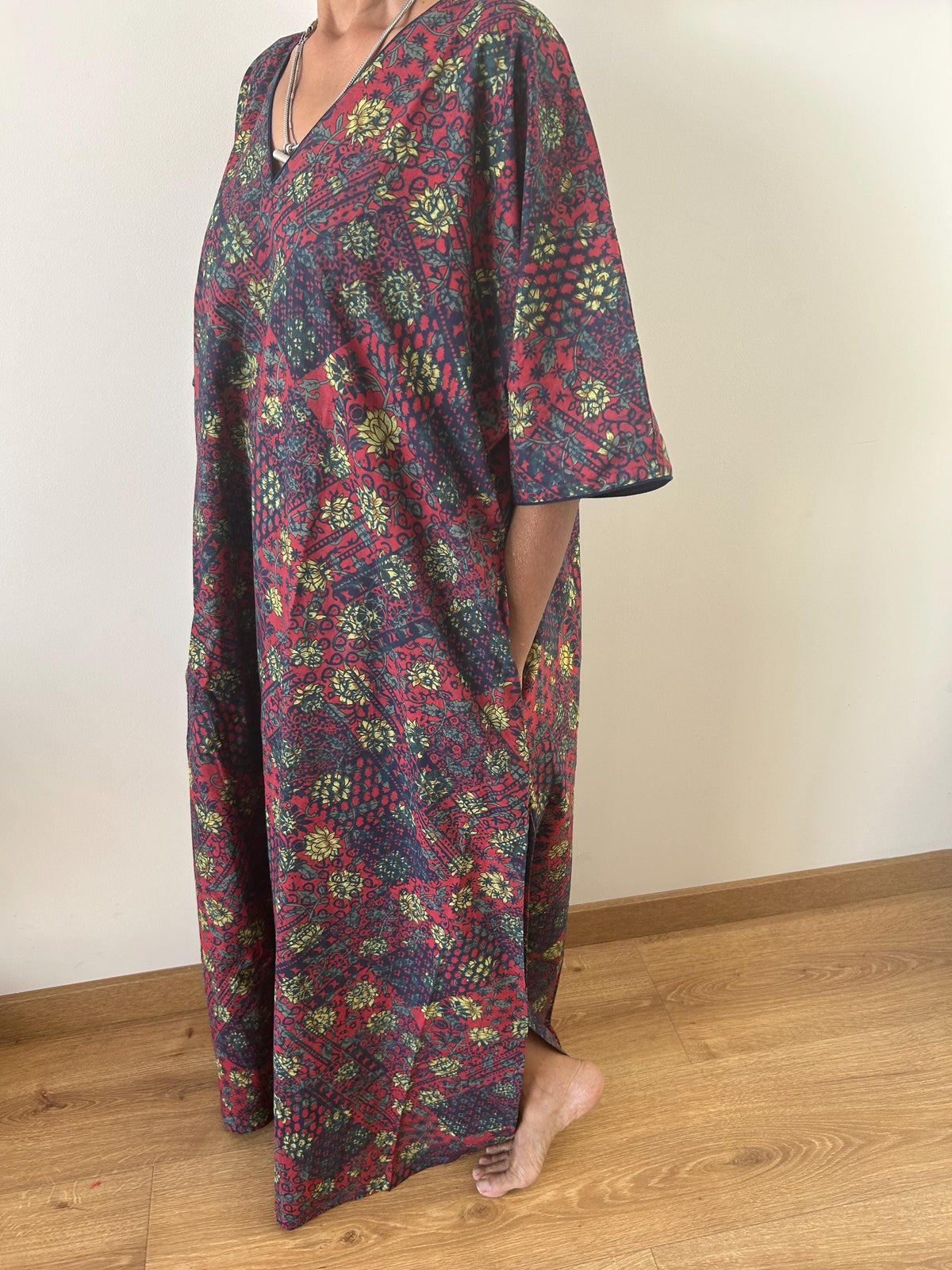 Patch rose garden cotton kaftan,caftan, resort wear,loungewear,gifts for her,boho dress,a line dress,block print dress