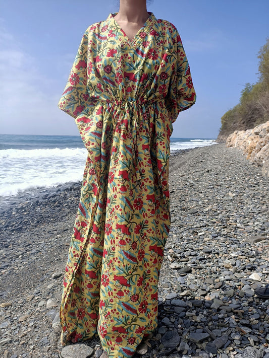 Handmade Cotton Kaftan: Block Print Boho Resort Dress