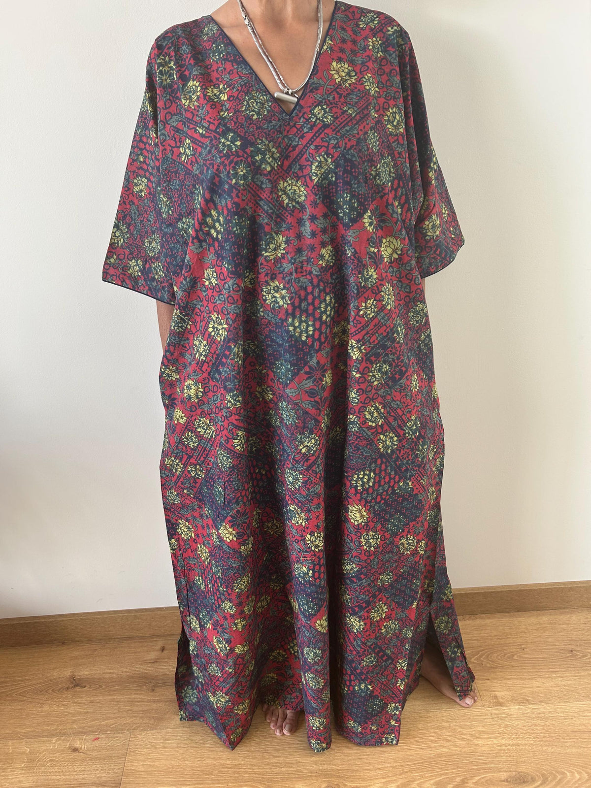 Patch rose garden cotton kaftan,caftan, resort wear,loungewear,gifts for her,boho dress,a line dress,block print dress