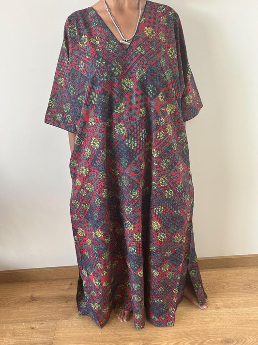 Patch rose garden cotton kaftan,caftan, resort wear,loungewear,gifts for her,boho dress,a line dress,block print dress