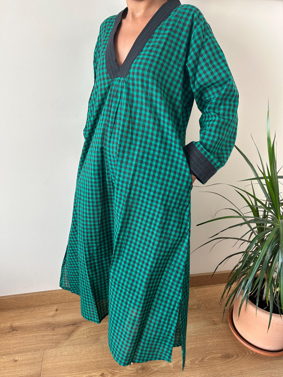 Handwoven checks cotton kaftan,caftan, resort wear,loungewear,gifts for her,boho dress,a line dress, checks dress