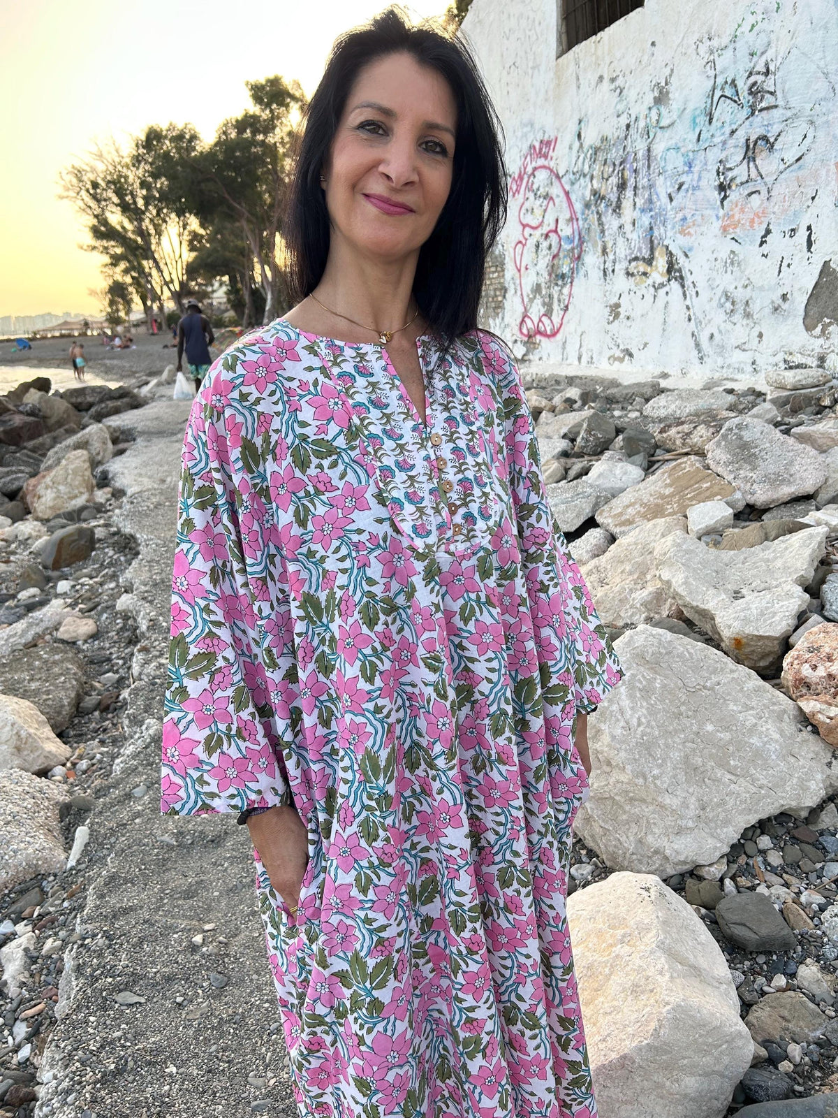 Organic cotton kaftan,caftan, resort wear,loungewear,gifts for her,boho dress,a line dress,block print dress