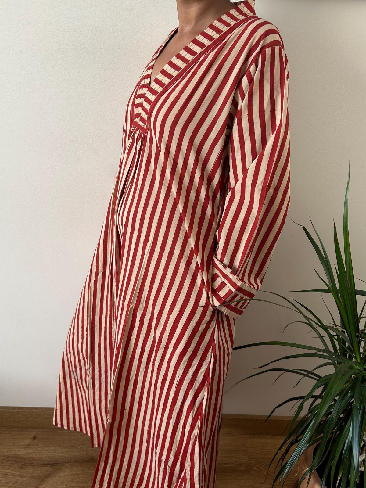 Red stripe  cotton kaftan,caftan, resort wear,loungewear,gifts for her,boho dress,a line dress,block print dress