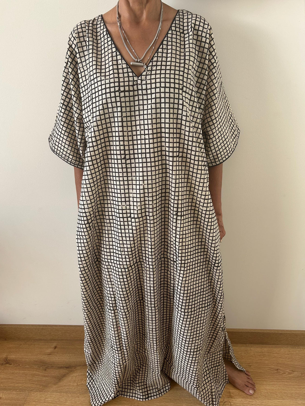 Indigo check cotton kaftan,caftan, resort wear,loungewear,gifts for her,boho dress,a line dress,block print dress