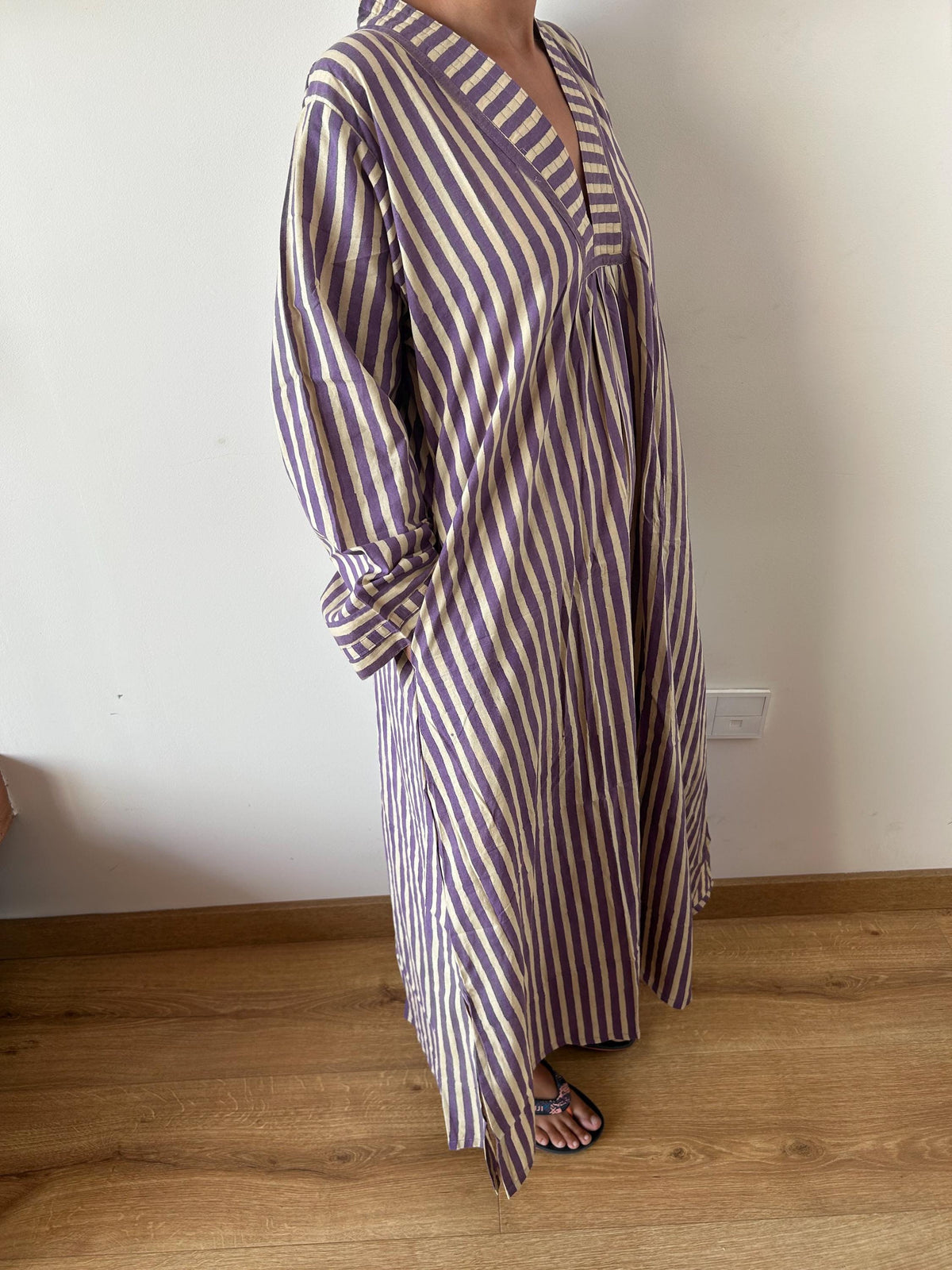 Purple stripe  cotton kaftan,caftan, resort wear,loungewear,gifts for her,boho dress,a line dress,block print dress