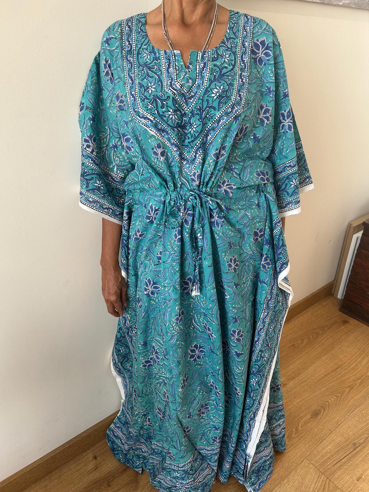 Turquoise cotton kaftan,caftan, gifts for her, resort wear, loungewear, beachwear, mother's day gift, maternity dress,plus size dress, boho