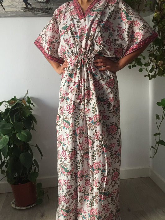 White floral kaftan,Caftan,Resort wear,Loungewear,Sleepwear,Seim cover up,Mother's Day gift,Gifts for her,Boho dress.Maxi dress,Cotton dress