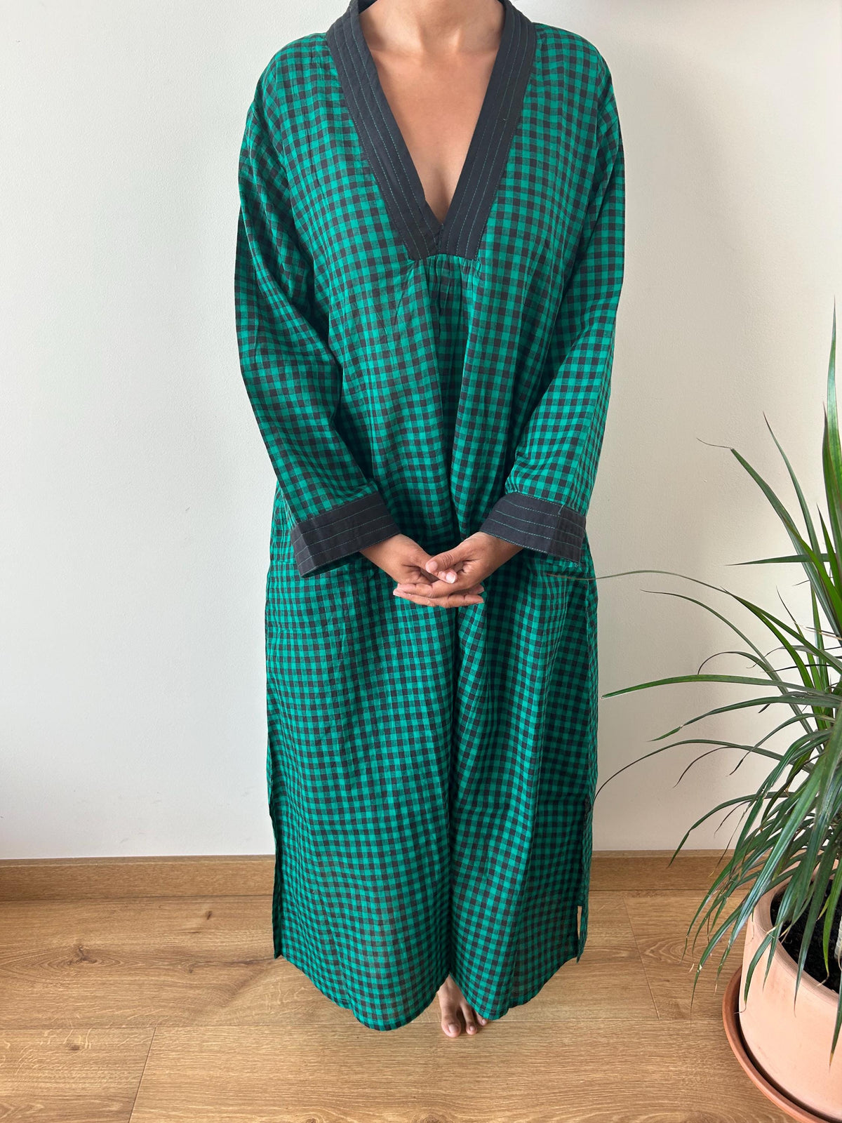 Handwoven checks cotton kaftan,caftan, resort wear,loungewear,gifts for her,boho dress,a line dress, checks dress