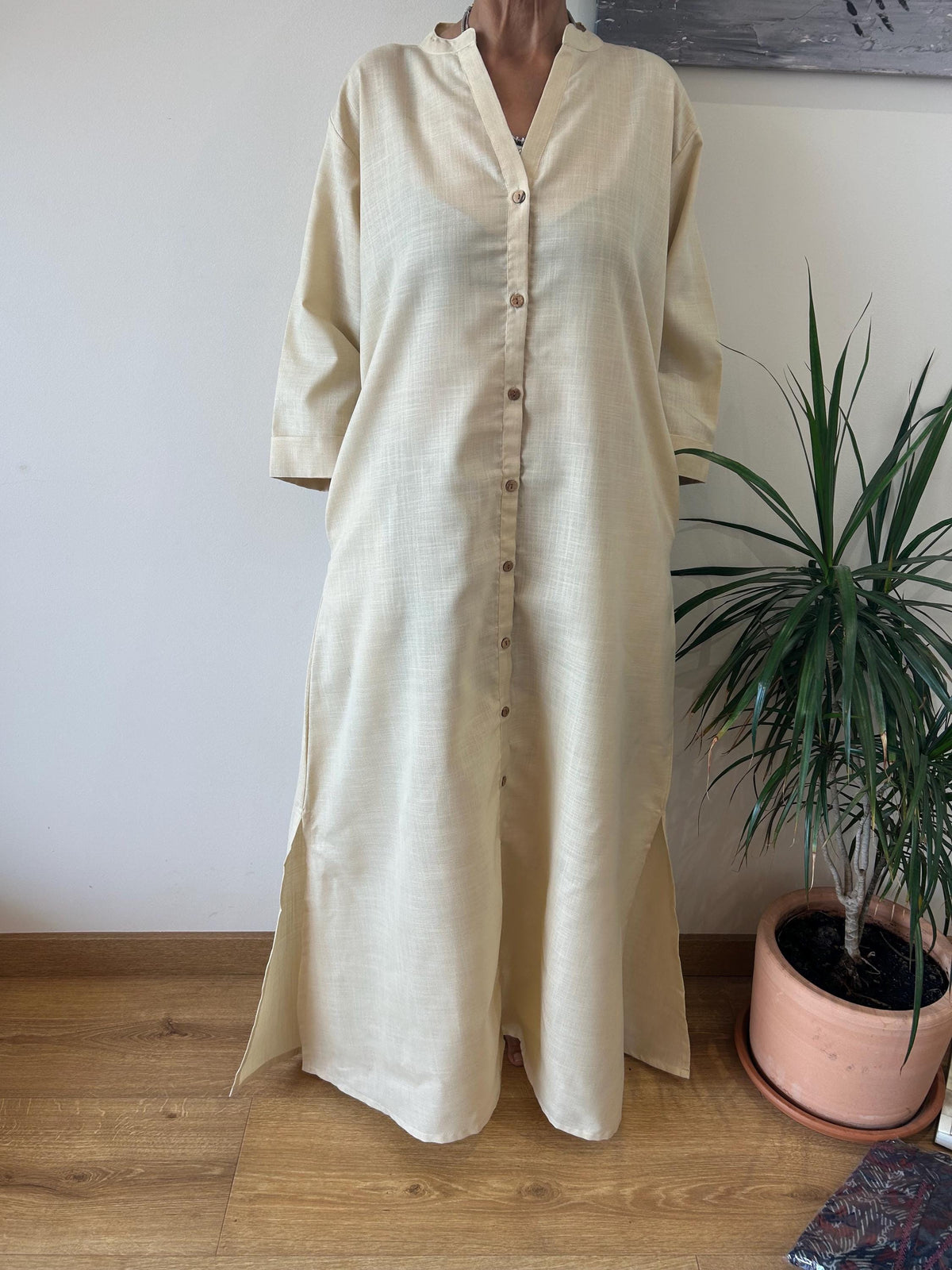 Semi sheer beige collar  kaftan,caftan, resort wear,loungewear,gifts for her,boho dress,a line dress,block print dress
