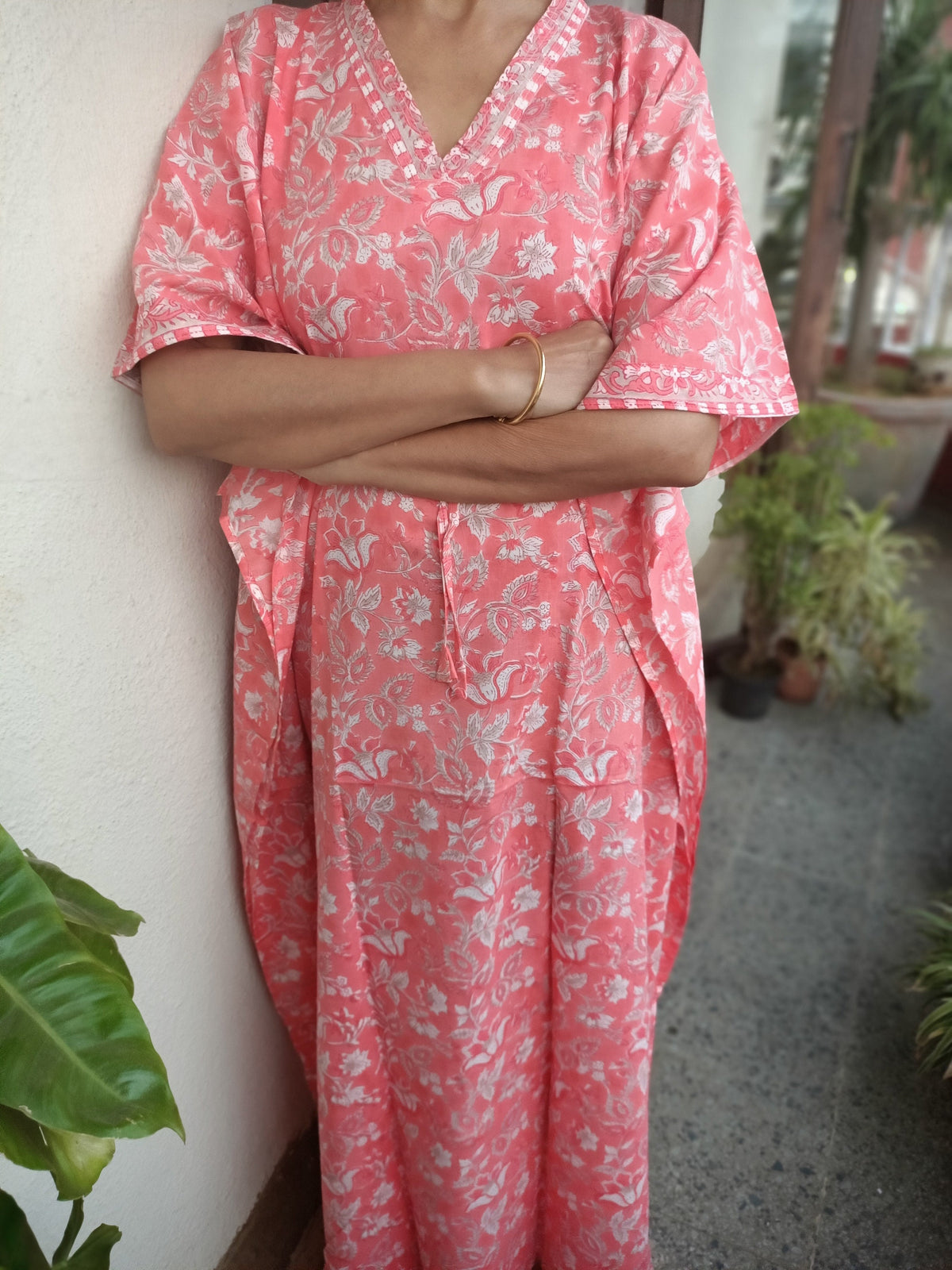 Handmade Block Print Cotton Kaftan: Floral Loungewear Dress