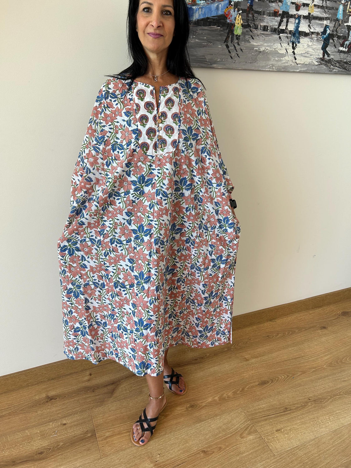 Organic cotton kaftan,caftan, resort wear,loungewear,gifts for her,boho dress,a line dress,block print dress
