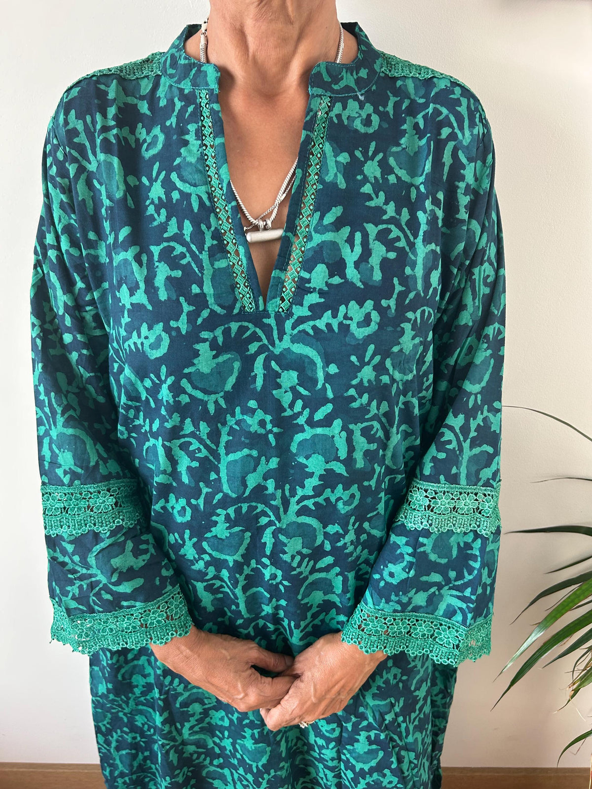Green floral Chinese collar cotton kaftan,caftan, resort wear,loungewear,gifts for her,boho dress,a line dress,block print dress