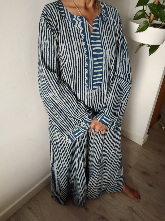 Plus size upto 5 XL Indigo kaftan,cotton caftan,gifts for her,boho dress,resort wear, loungewear,sleepwear,organic dress,indigo dress