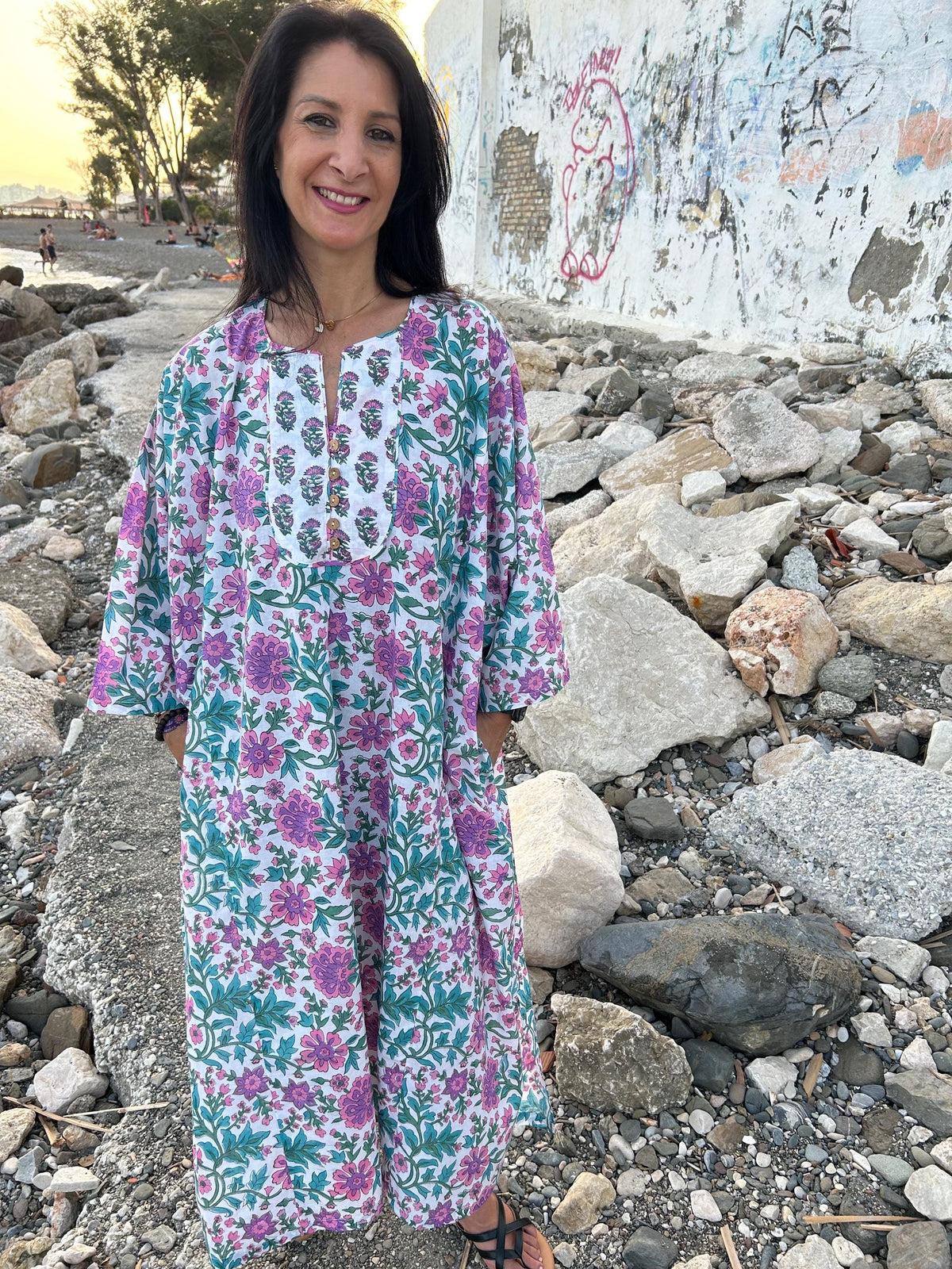 Organic cotton kaftan,caftan, resort wear,loungewear,gifts for her,boho dress,a line dress,block print dress