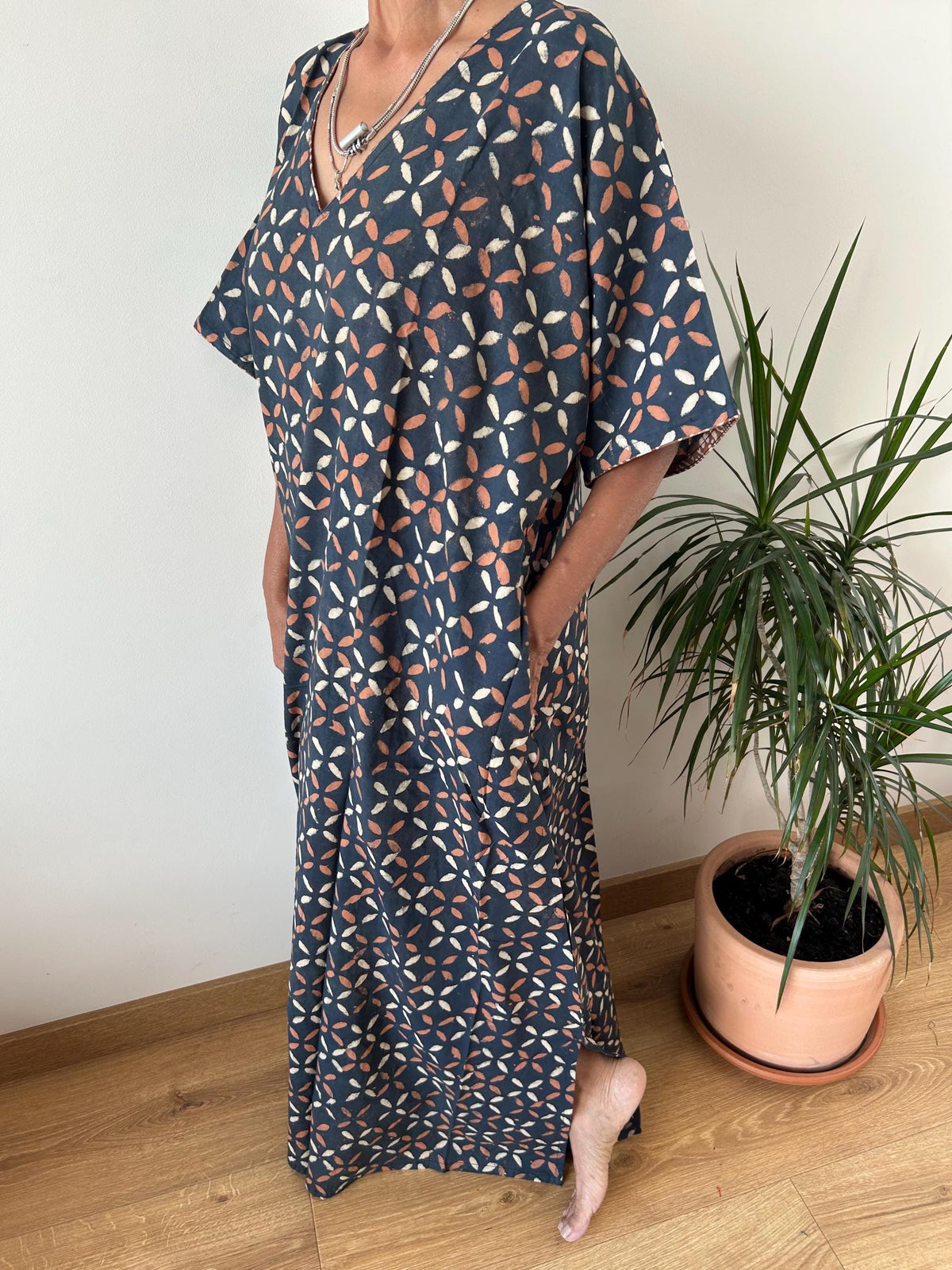 Indigo cotton kaftan,caftan, resort wear,loungewear,gifts for her,boho dress,a line dress,block print dress