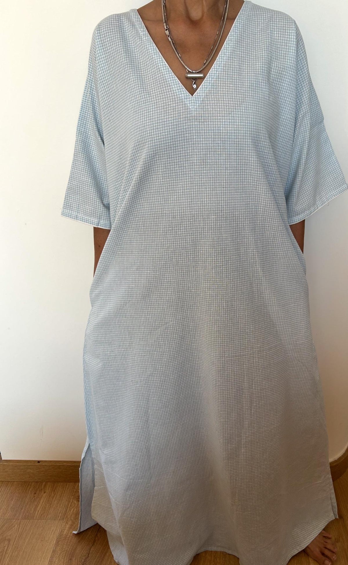 Handmade Organic Cotton  Checks Kaftan Maxi Dress, Resort Loungewear Swim Cover Up