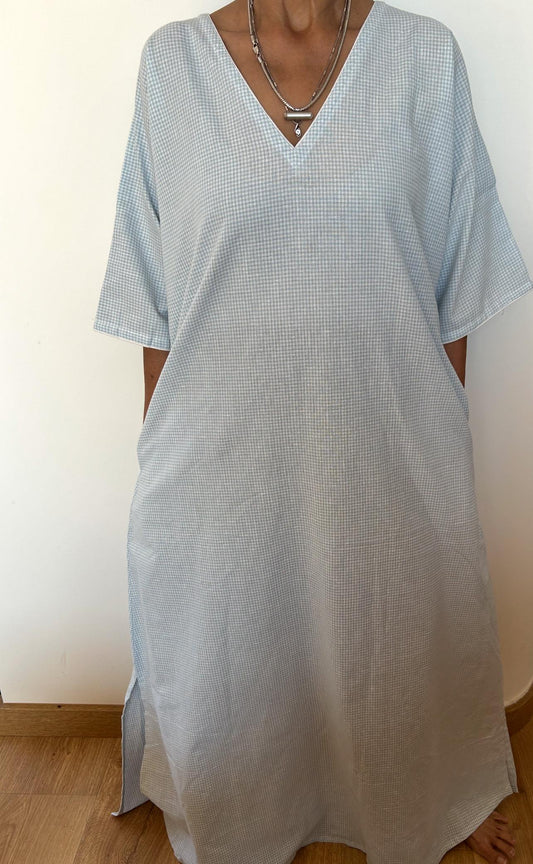 Handmade Organic Cotton  Checks Kaftan Maxi Dress, Resort Loungewear Swim Cover Up