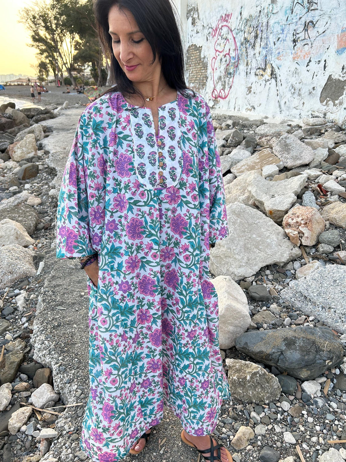 Organic cotton kaftan,caftan, resort wear,loungewear,gifts for her,boho dress,a line dress,block print dress