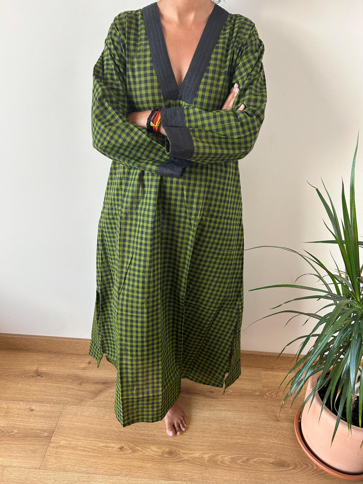 Handwoven checks cotton kaftan,caftan, resort wear,loungewear,gifts for her,boho dress,a line dress, checks dress