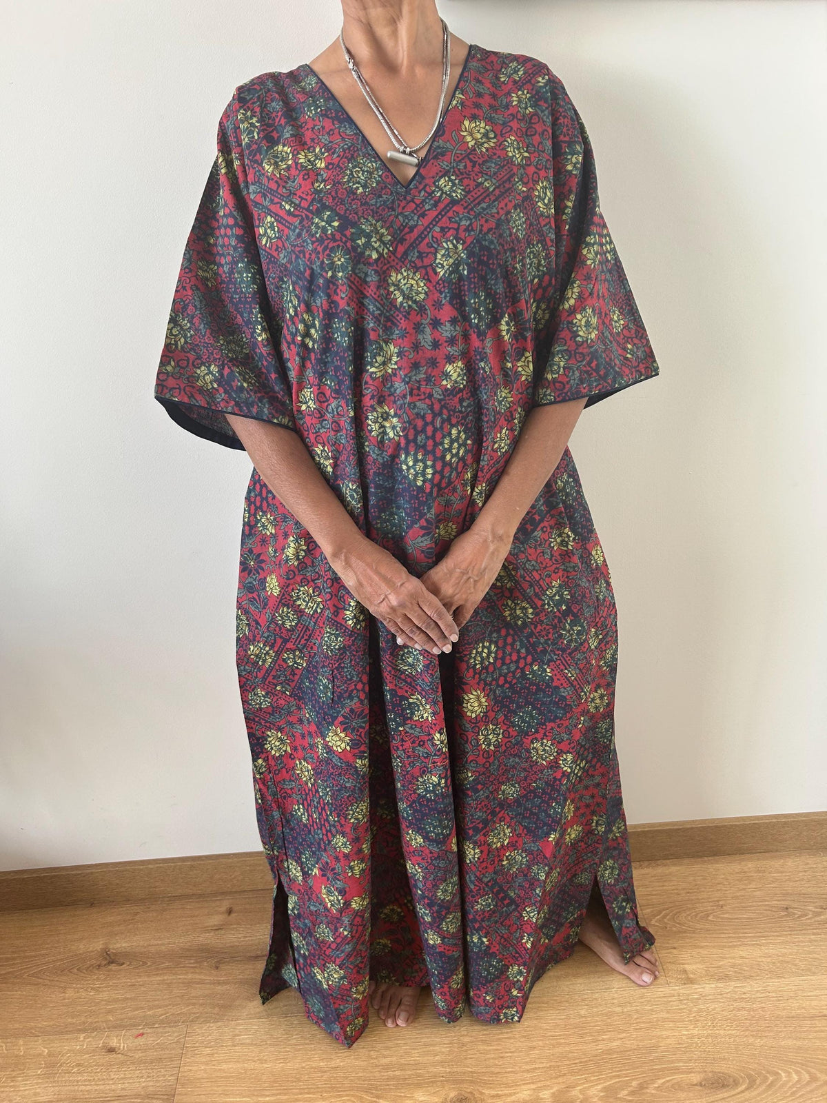 Patch rose garden cotton kaftan,caftan, resort wear,loungewear,gifts for her,boho dress,a line dress,block print dress