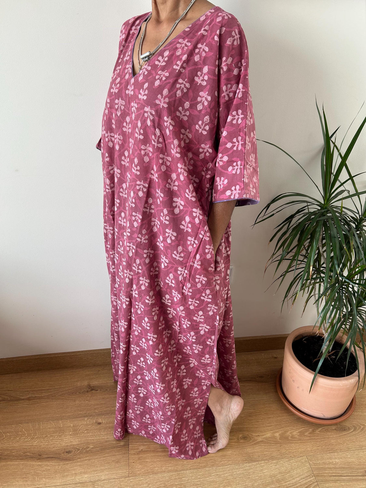 Pink cotton kaftan,caftan, resort wear,loungewear,gifts for her,boho dress,a line dress,block print dress