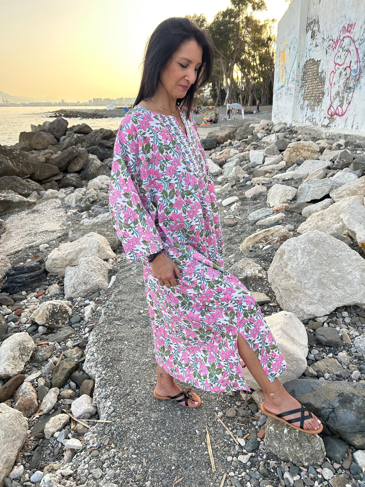 Organic cotton kaftan,caftan, resort wear,loungewear,gifts for her,boho dress,a line dress,block print dress