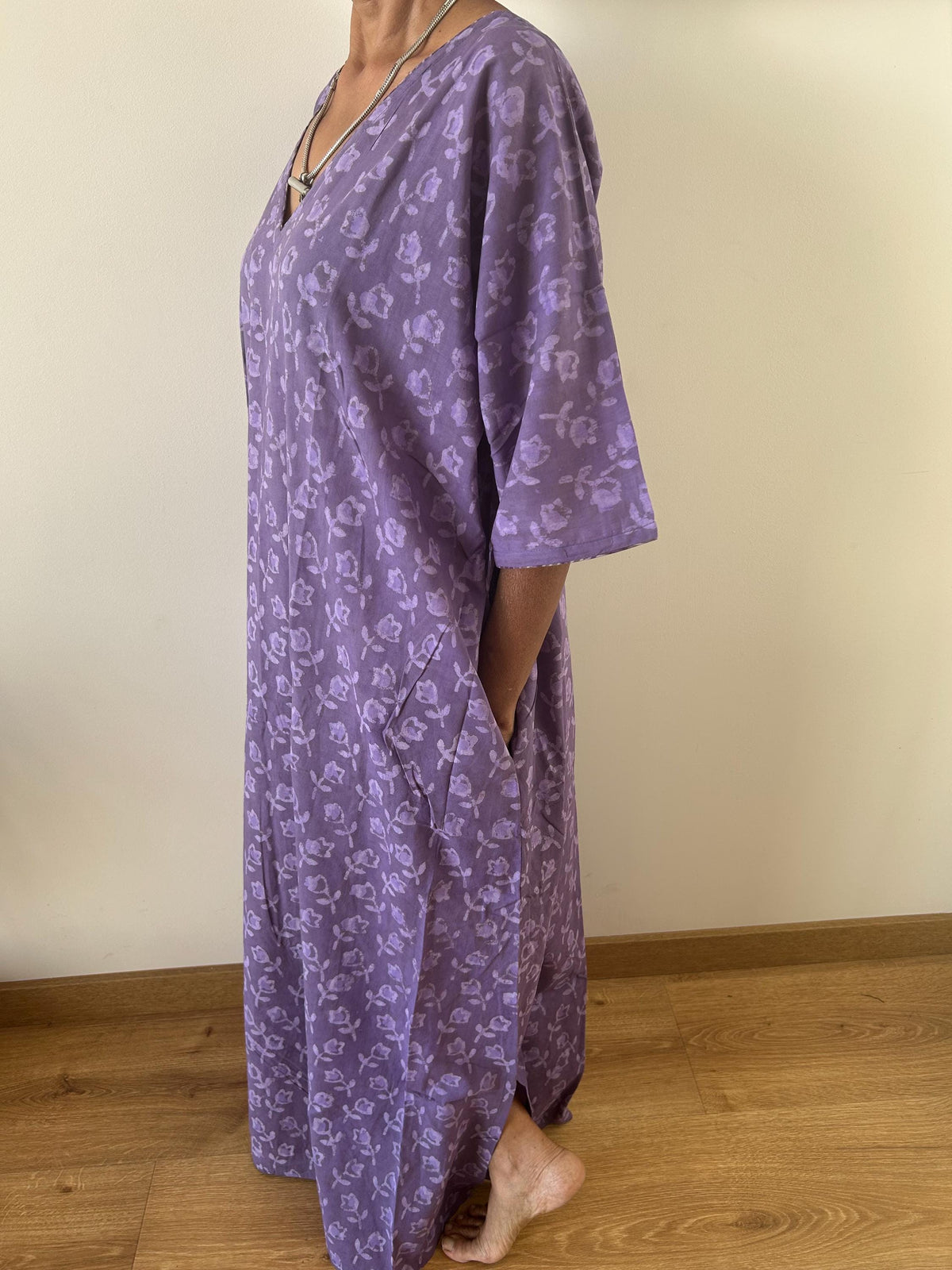 Purple rose cotton kaftan,caftan, resort wear,loungewear,gifts for her,boho dress,a line dress,block print dress