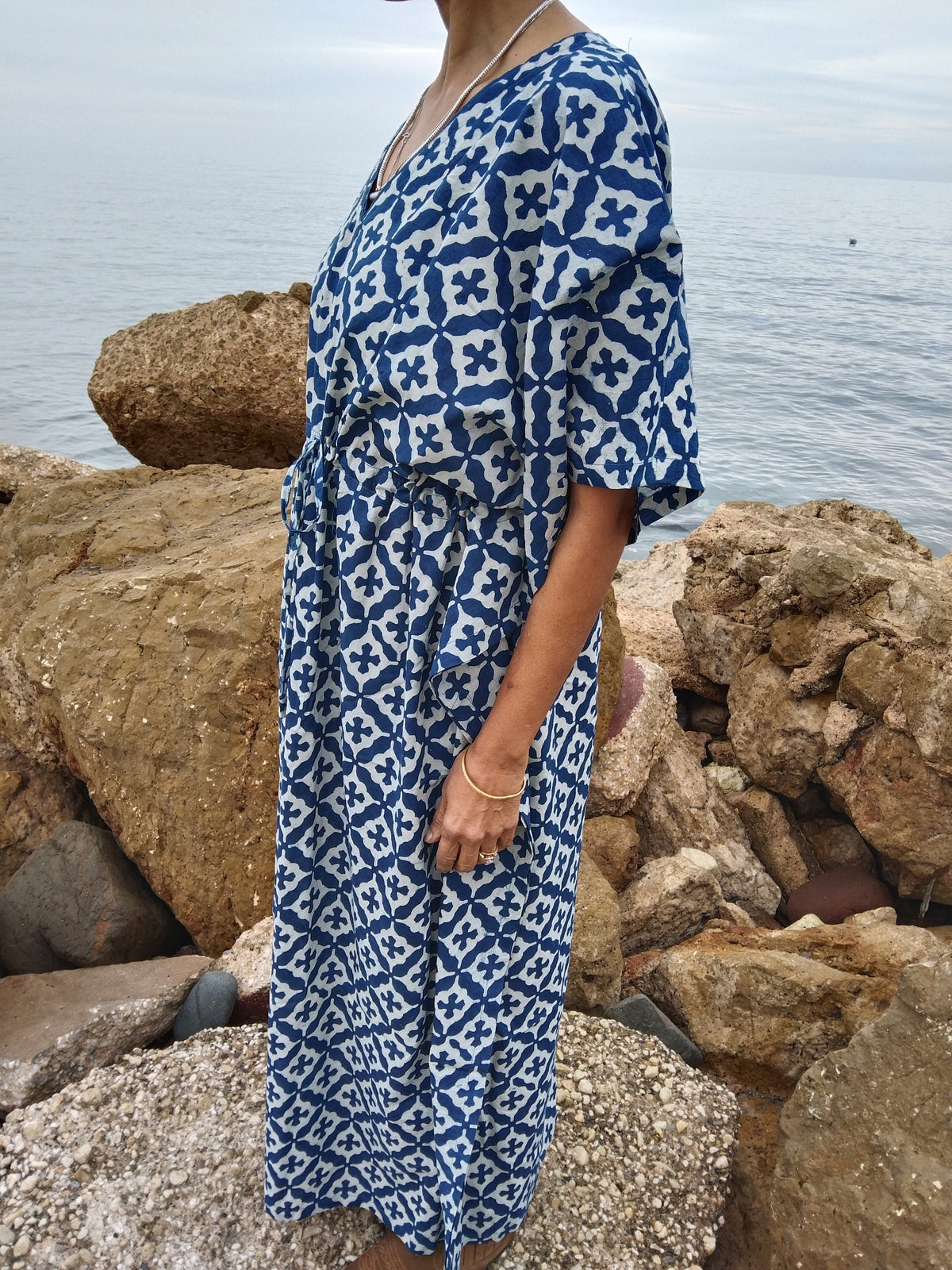 Indigo kaftan,organic kaftan,gifts for her, loungewear,resort wear,maternity dress,mom postpartum gift,summer dress,boho dress