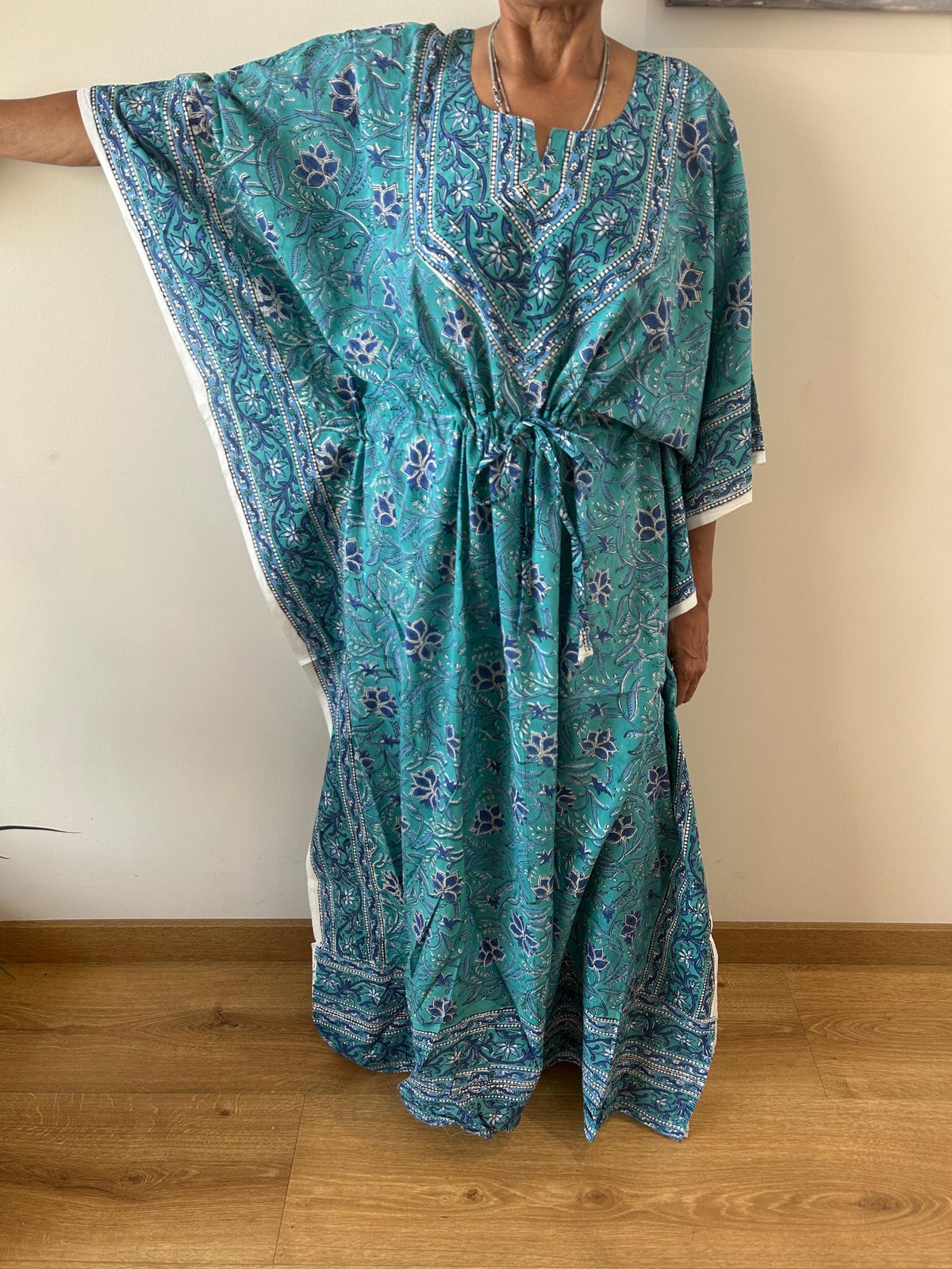 Turquoise cotton kaftan,caftan, gifts for her, resort wear, loungewear, beachwear, mother's day gift, maternity dress,plus size dress, boho