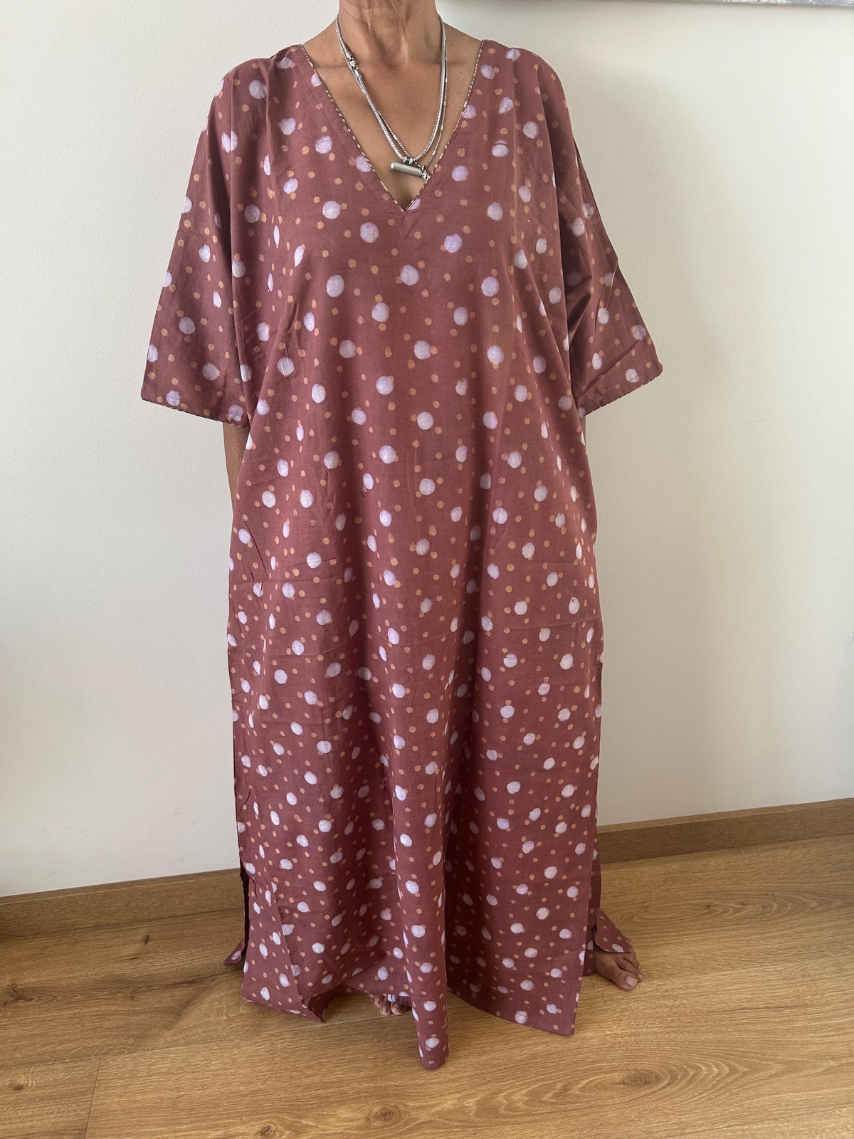 Polka  check cotton kaftan,caftan, resort wear,loungewear,gifts for her,boho dress,a line dress,block print dress