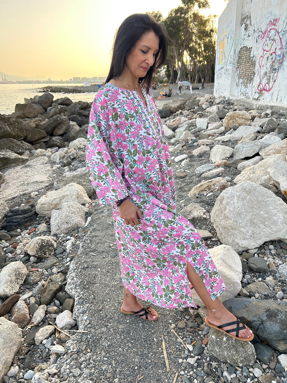 Organic cotton kaftan,caftan, resort wear,loungewear,gifts for her,boho dress,a line dress,block print dress