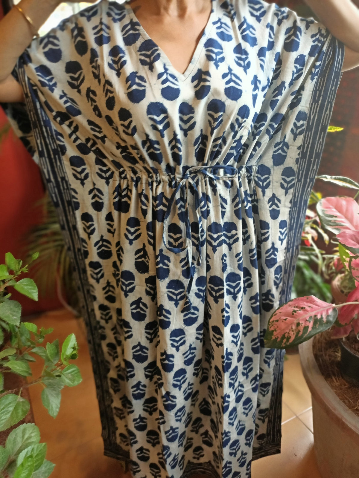 Organic Indigo kaftan,cotton kaftan,caftan,resort wear,loungewear,sleepwear,gifts for her,cotton dress,maxi dress,plus size dress,boho dress