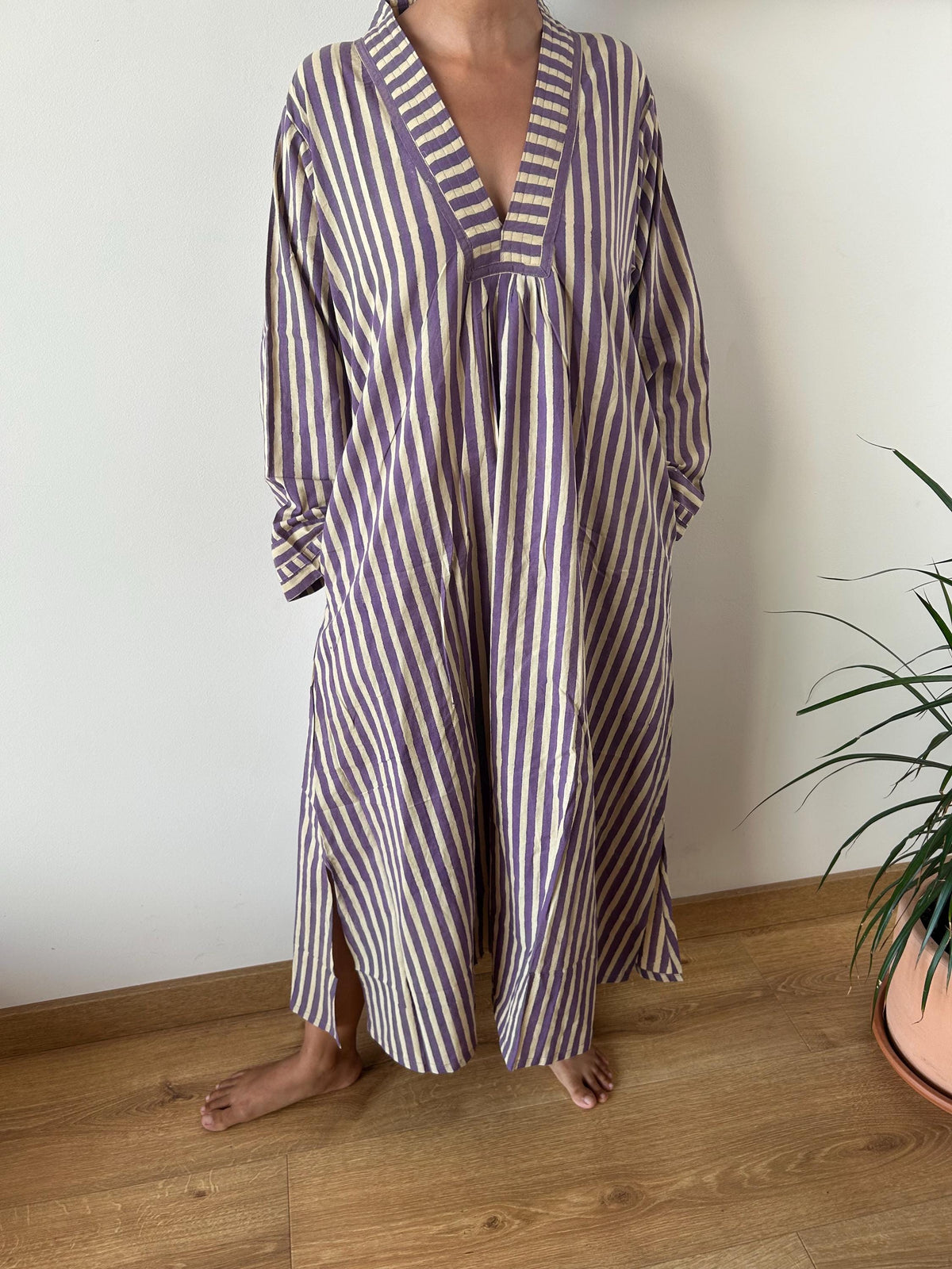 Purple stripe  cotton kaftan,caftan, resort wear,loungewear,gifts for her,boho dress,a line dress,block print dress