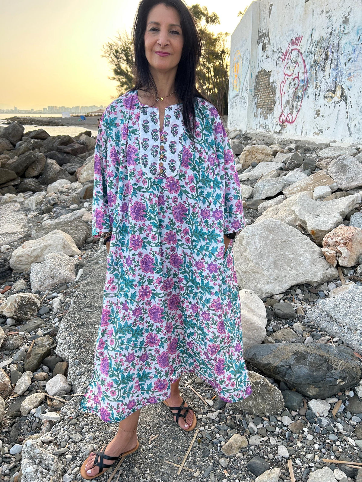 Organic cotton kaftan,caftan, resort wear,loungewear,gifts for her,boho dress,a line dress,block print dress