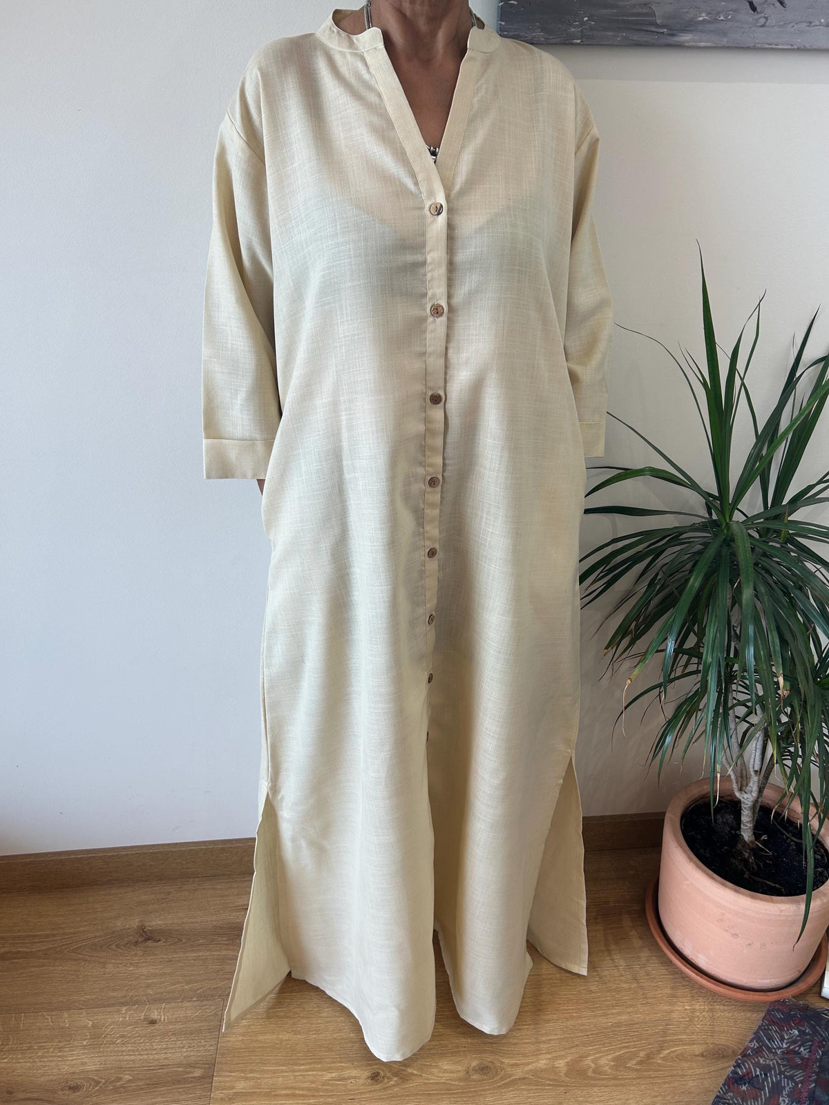 Semi sheer beige collar  kaftan,caftan, resort wear,loungewear,gifts for her,boho dress,a line dress,block print dress