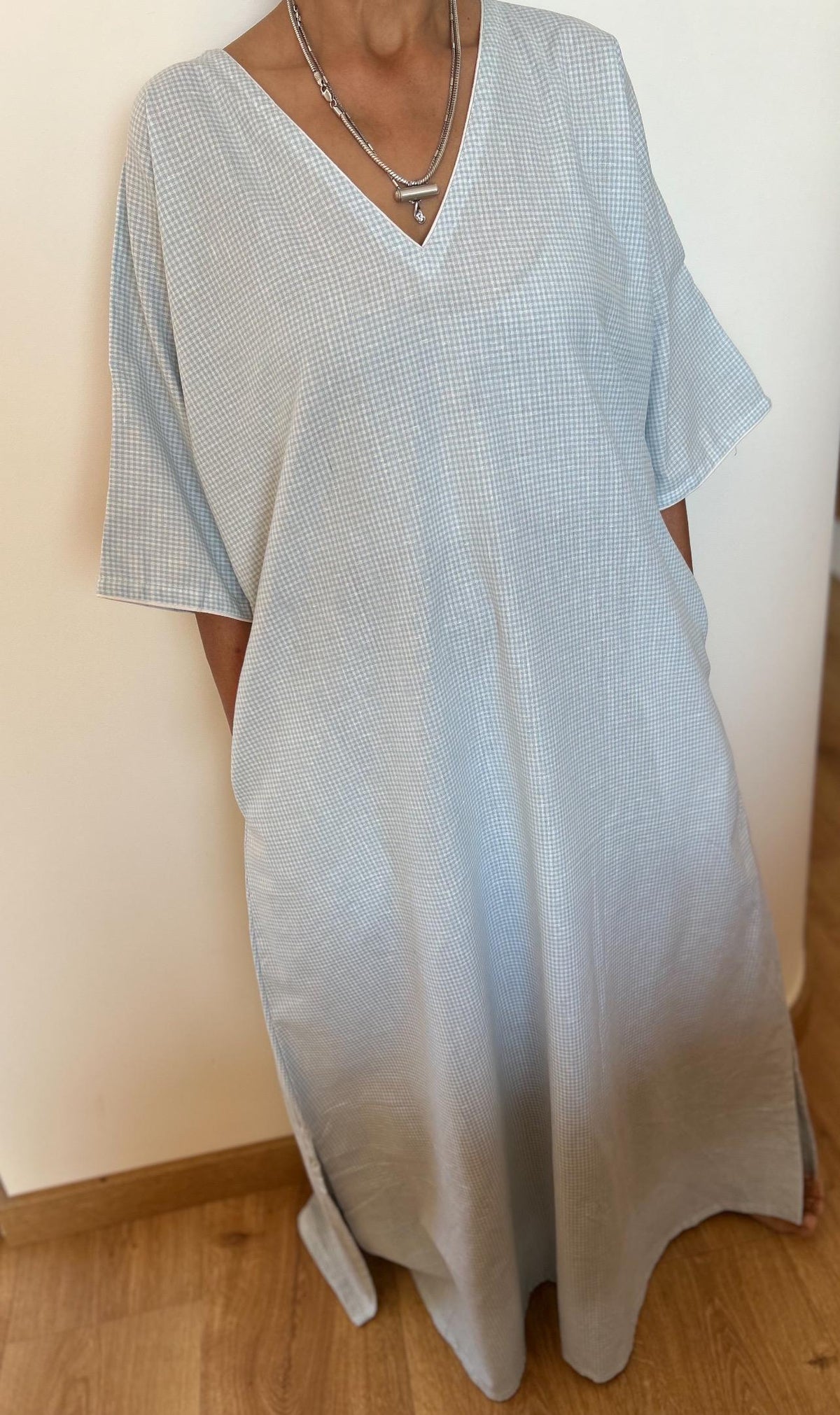 Handmade Organic Cotton  Checks Kaftan Maxi Dress, Resort Loungewear Swim Cover Up