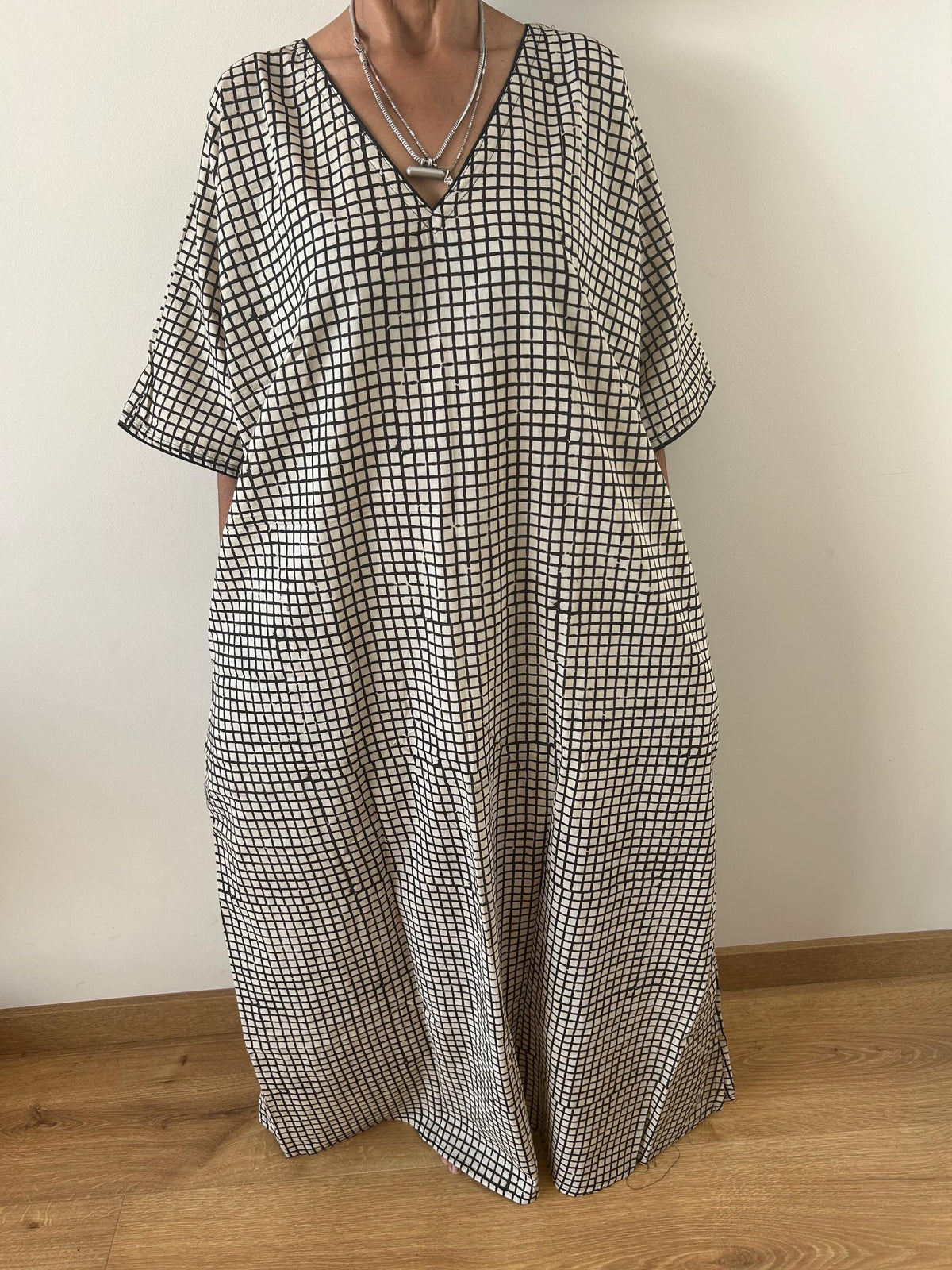 Indigo check cotton kaftan,caftan, resort wear,loungewear,gifts for her,boho dress,a line dress,block print dress